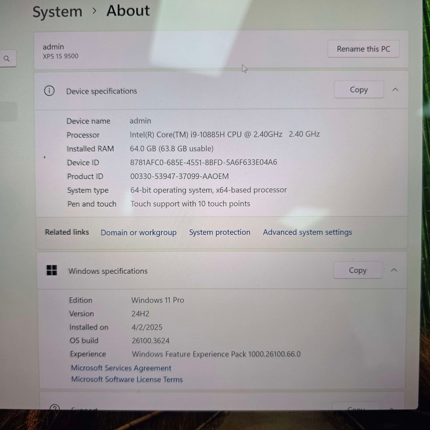 Dell XPS 15 9500 15.6"i9-10885H 5.3 GHZ 64GB RAM 1TB SSD