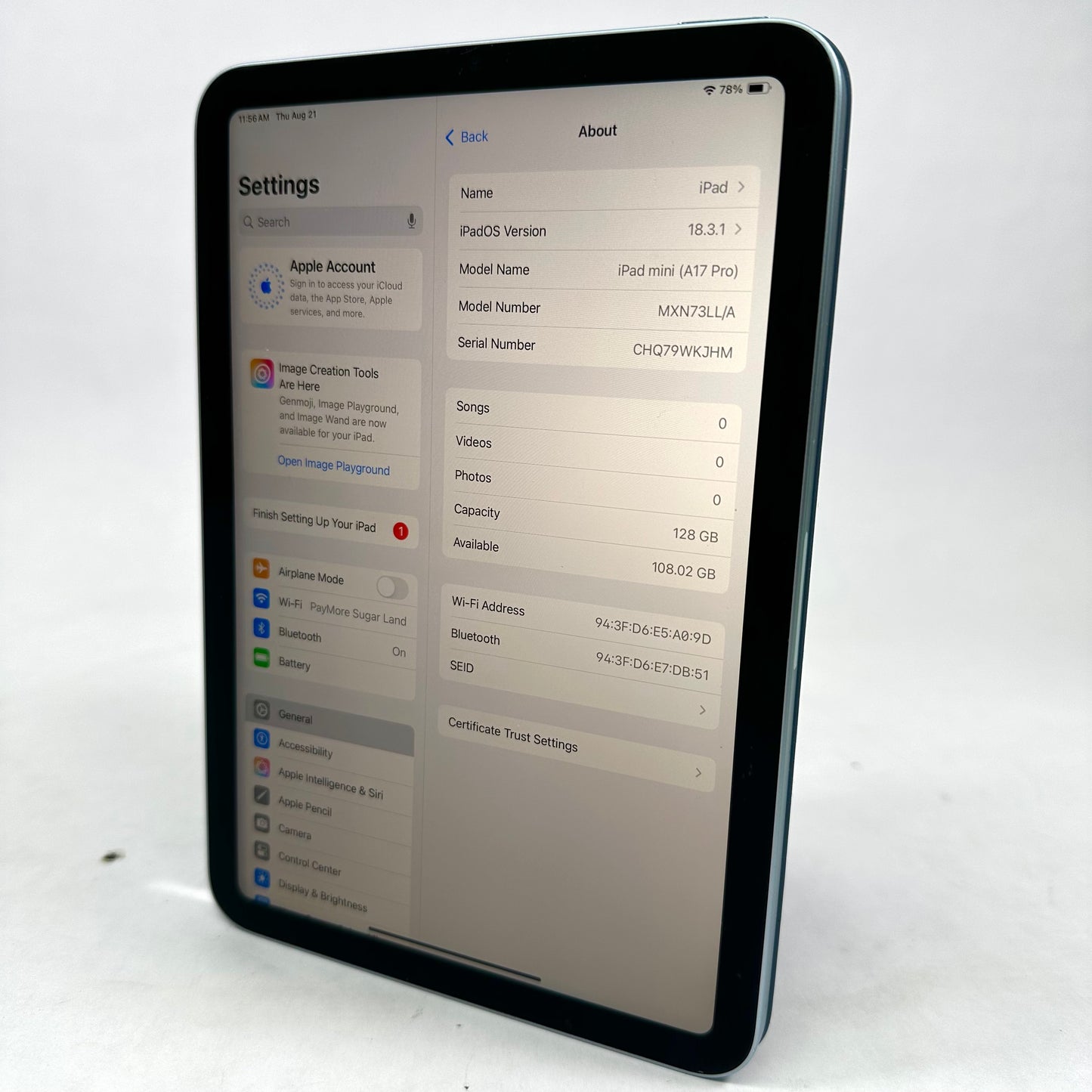 WiFi Only Apple iPad mini (A17 Pro) 128GB