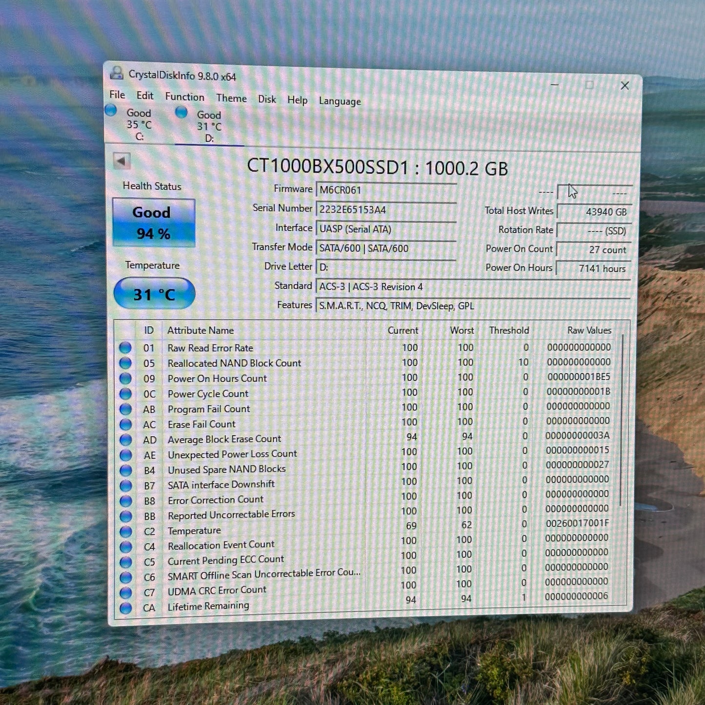 Crucial 2.5" BX500 1TB SATA III 6Gbps SSD CT1000BX500SSD1