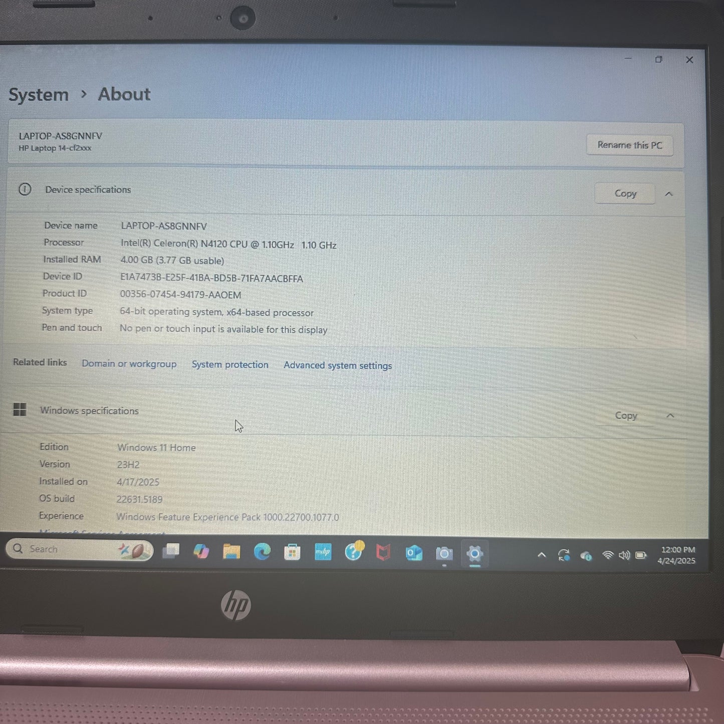 HP Laptop 14-cf2112wm 14" Celeron N4120 1.1GHz 4GB RAM 64GB eMMc