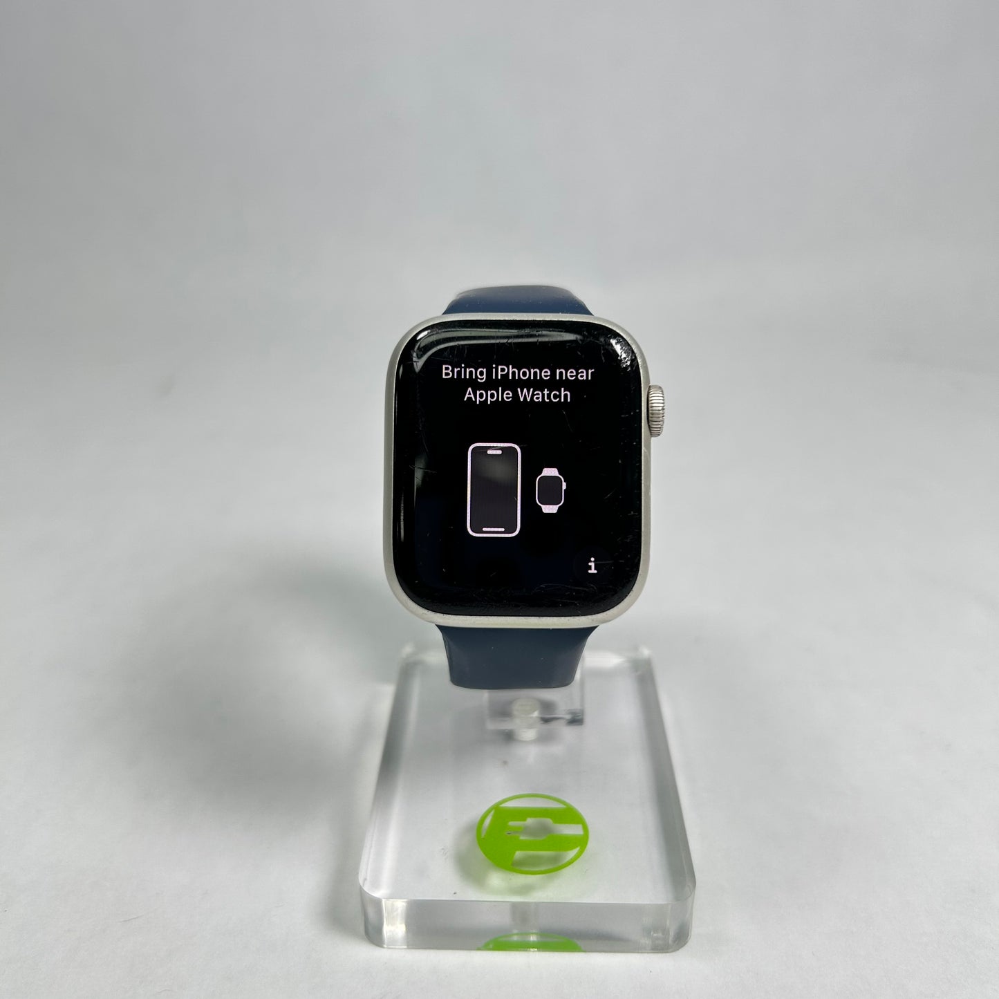 GPS Only Apple Watch Series 7 45MM Silver Aluminum Blue Sport Band A2474