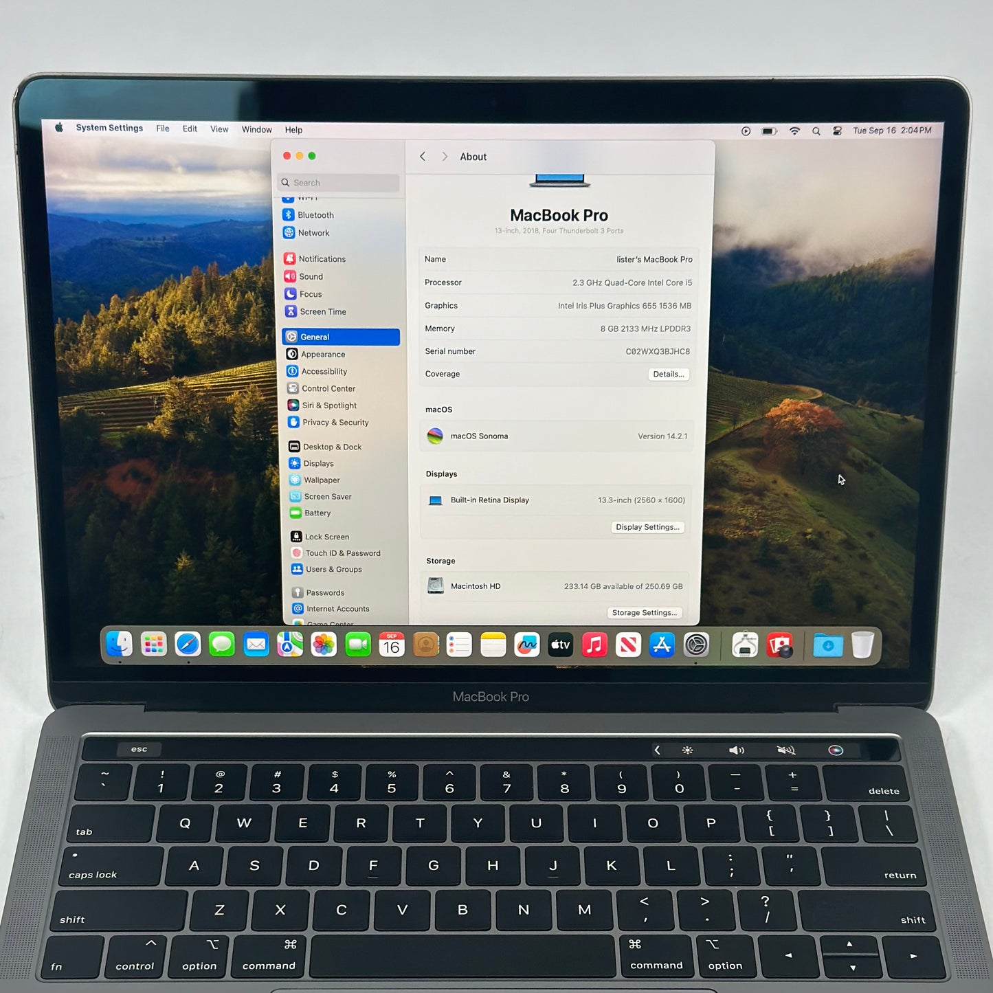 2018 Apple MacBook Pro 13.3" i5 2.3GHz 8GB RAM 256GB SSD Silver A1989