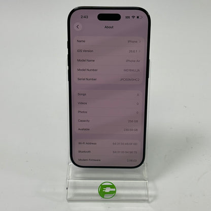 Factory Unlocked Apple iPhone Air 256GB Space Black MG184LL/A