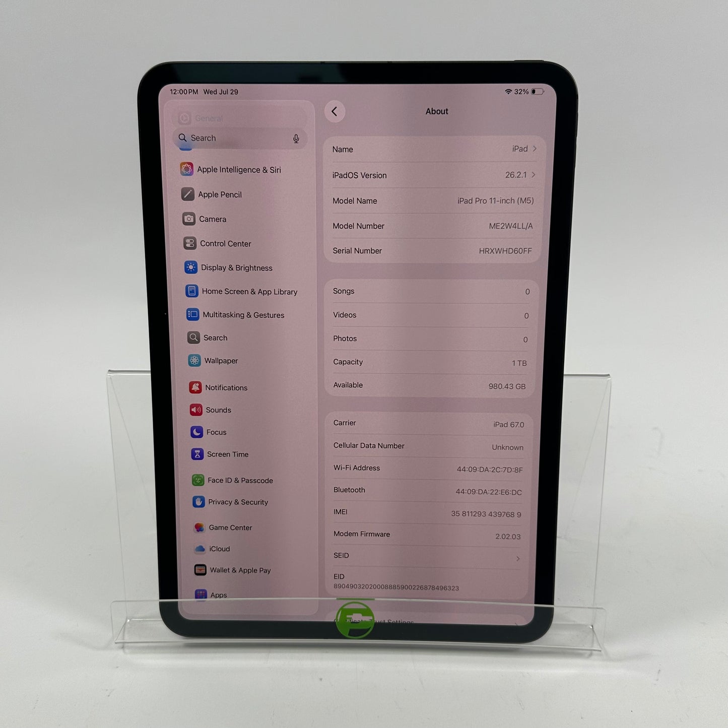 WiFi Only Apple iPad Pro 11" M5 1TB Space Black ME2W4LL/A