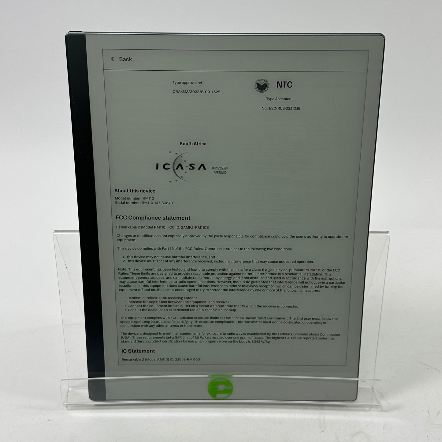 WiFi Only reMarkable 2 8GB Black RM110 Paper Tablet