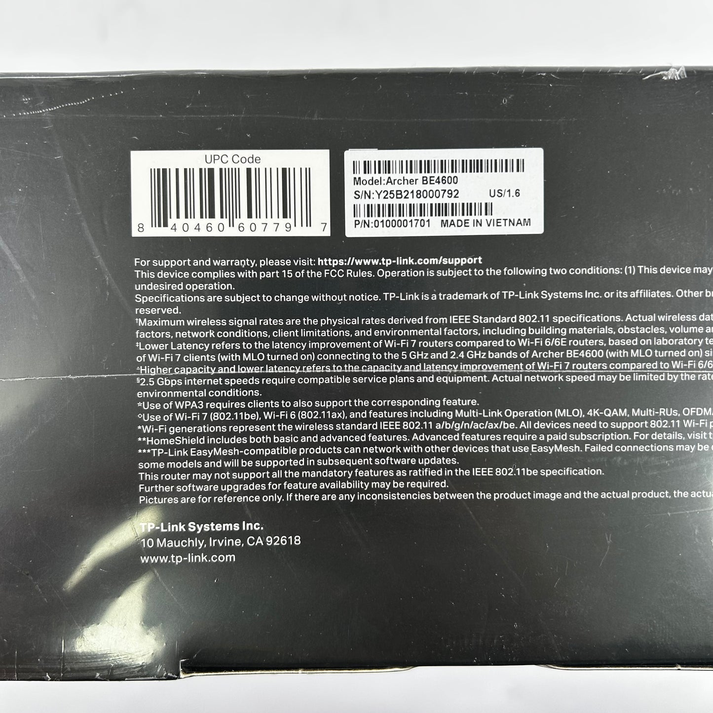 TP-Link Archer BE4600 Wi-Fi 7 Router New