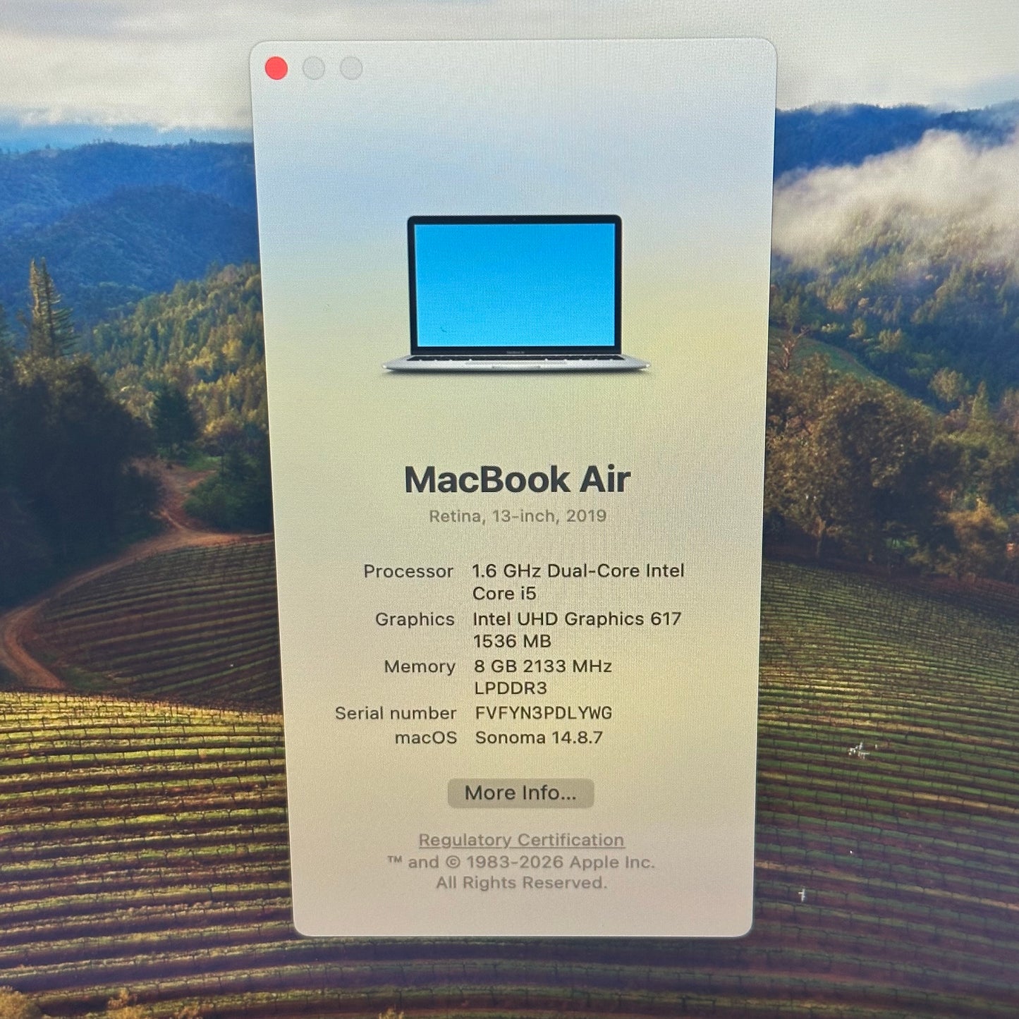 2019 Apple MacBook Air 13.3" i5 1.6GHz 8GB RAM 128GB SSD Space Gray A1932