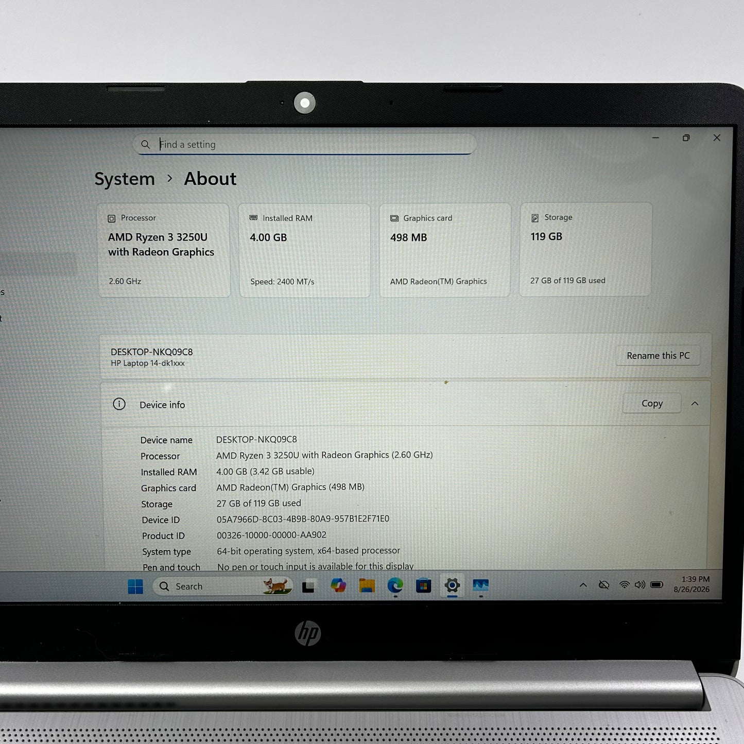 HP Laptop 14-DK1032WM 14" Ryzen 3 3250U 2.6GHz 4GB RAM 128GB SSD