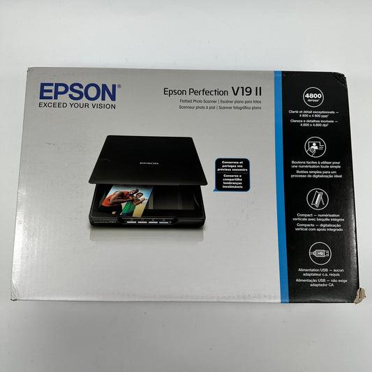 New Epson Perfection V19 II Flatbed Photo Scanner Black B11B267201