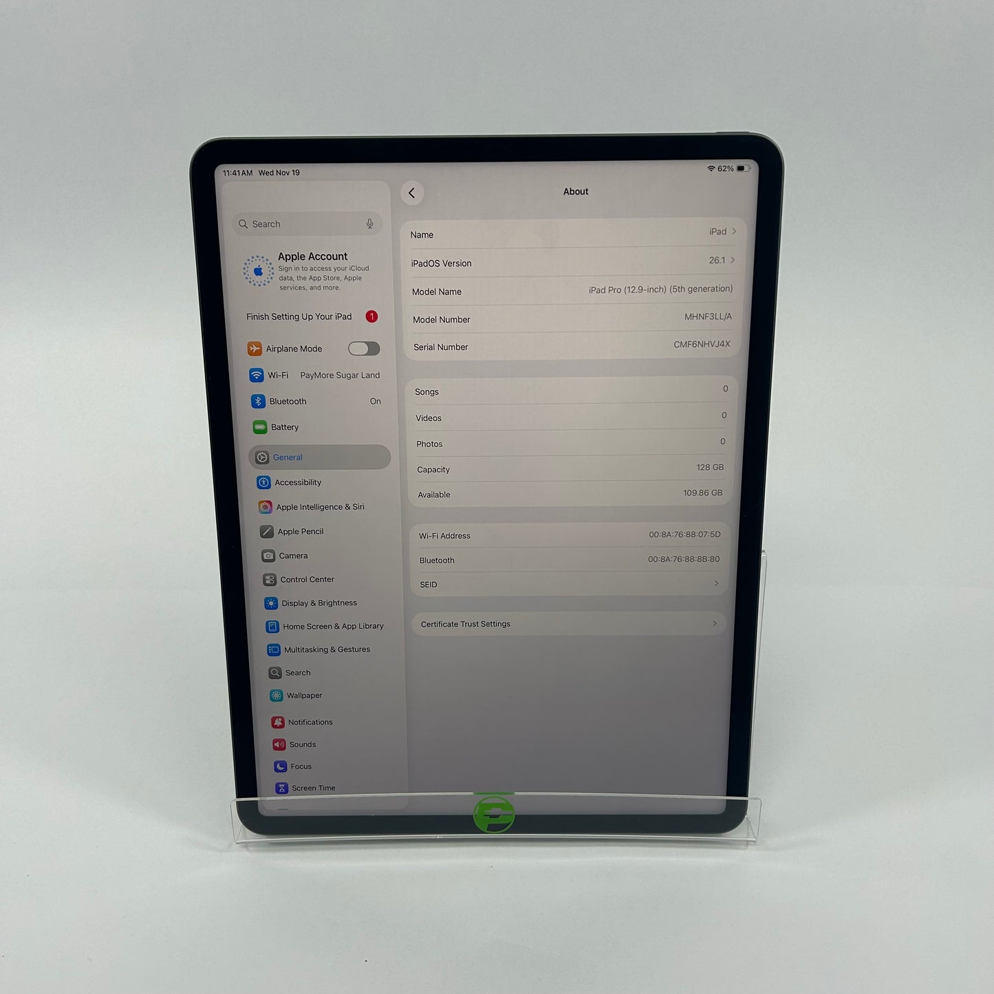 WiFi Only Apple iPad Pro 12.9" 5th Gen 128GB Space Gray MHNF3LL/A