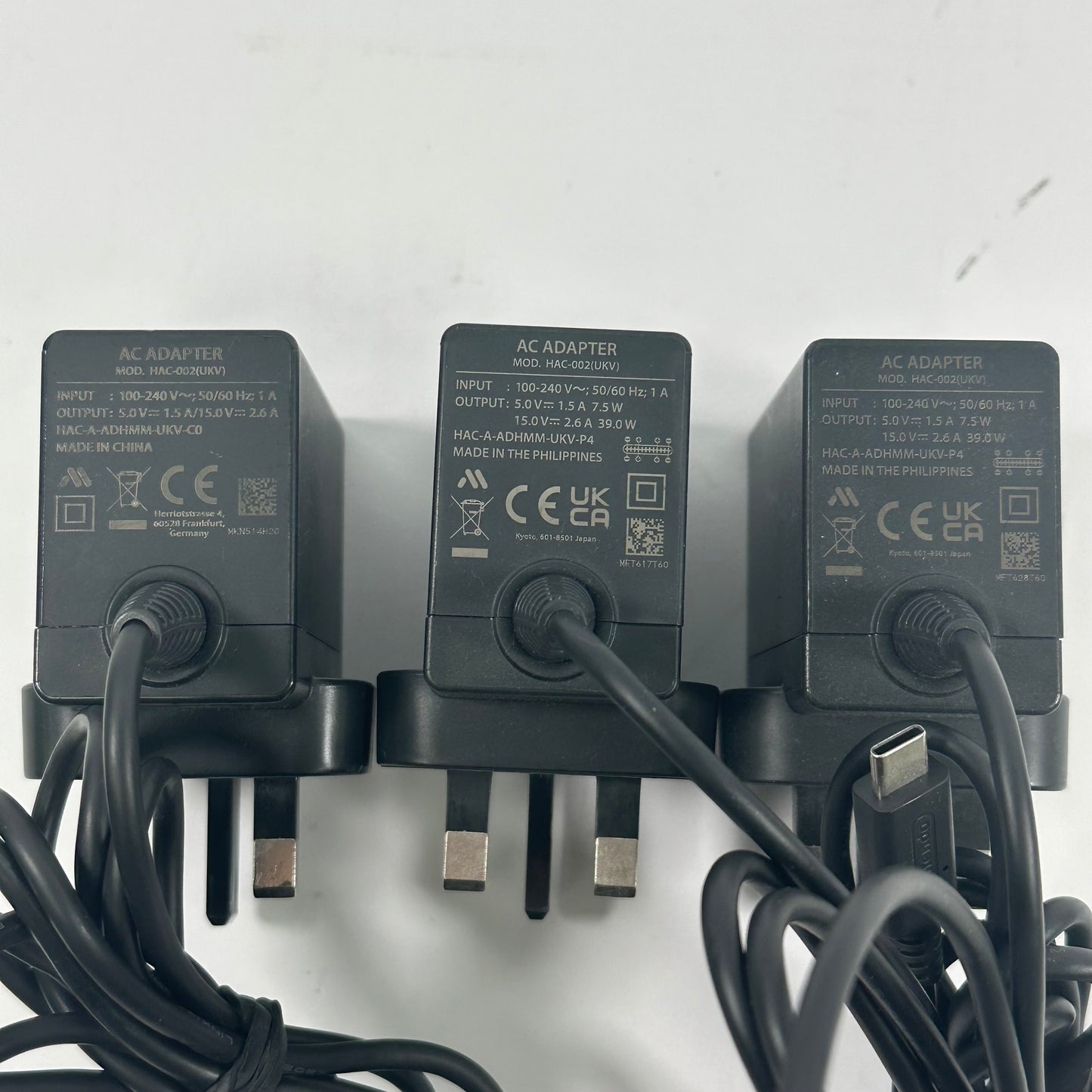 Lot of 3 Nintendo Switch AC Adaptor Chargers HAC-002(UKV)