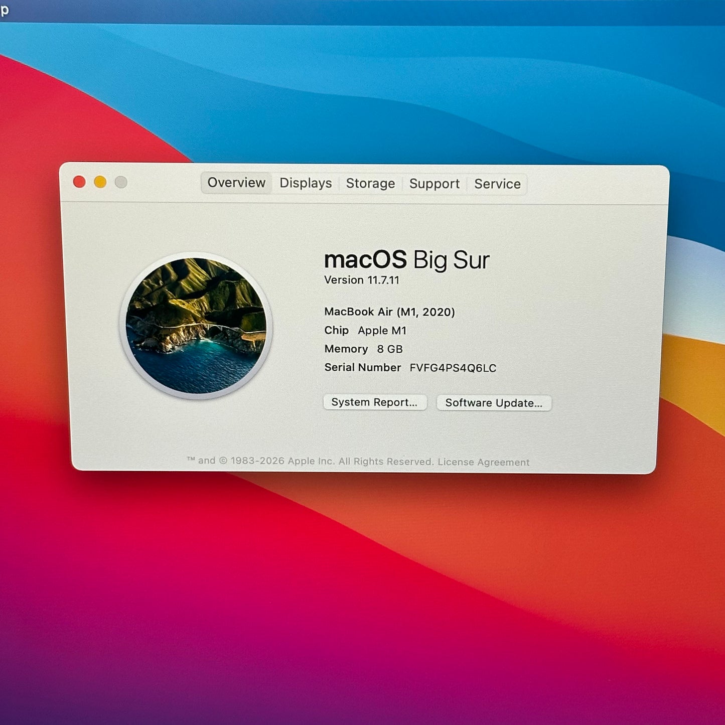 2020 Apple MacBook Air 13.3" M1 7C GPU 3.2GHz 8GB RAM 256GB SSD A2337