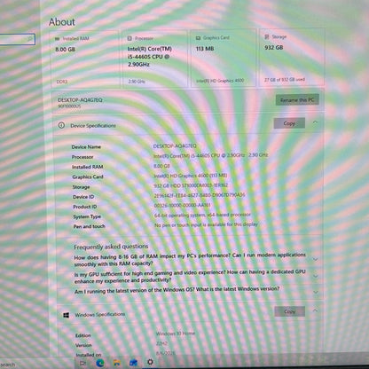 Lenovo  IdeaCentre 300S-08IHH 90F1 Core i5-4460 2.90GHz 8GB RAM 1TB HDD