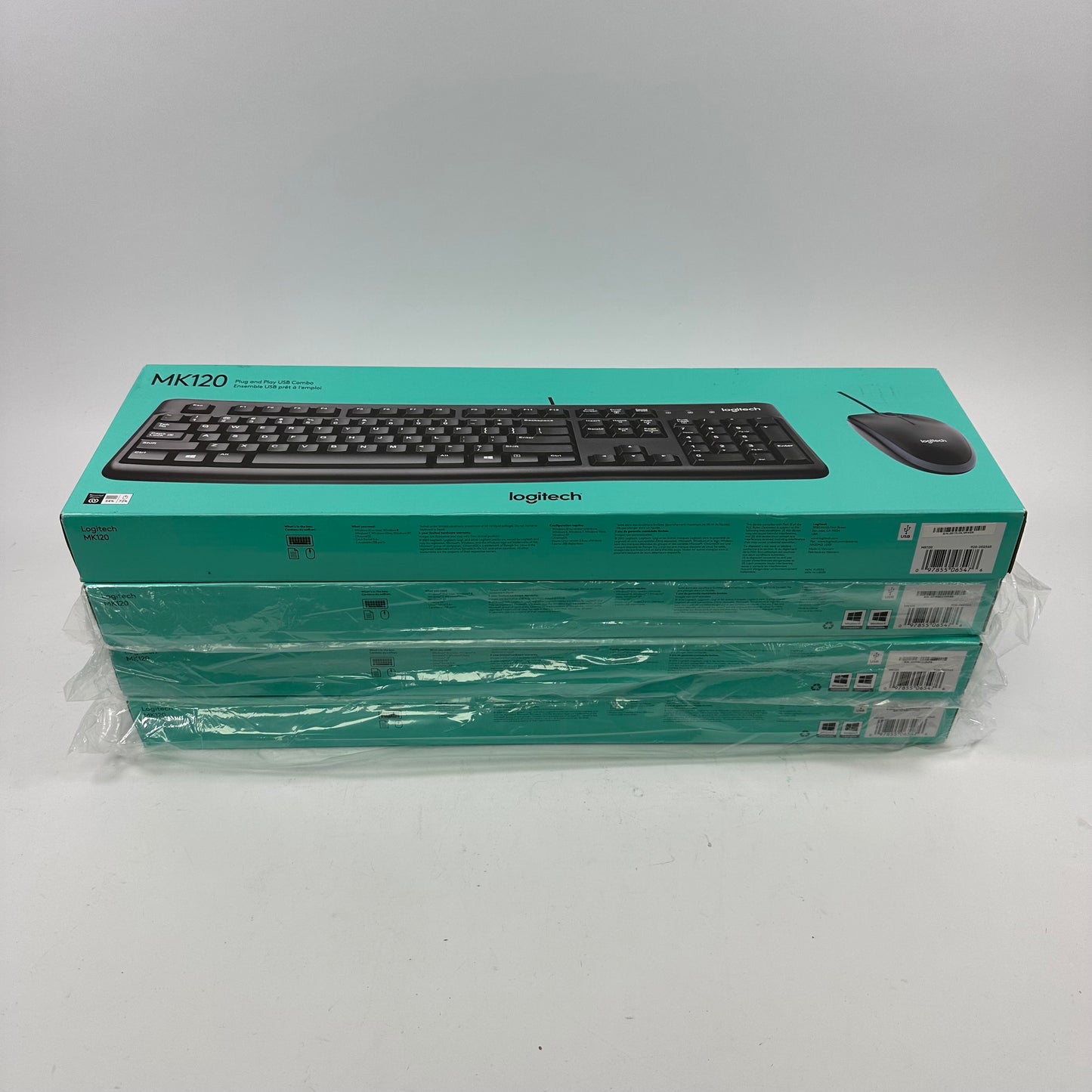 New Logitech MK120 Corded Keyboard and Mouse Combo 920-002565 Lot of 4