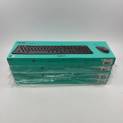 New Logitech MK120 Corded Keyboard and Mouse Combo 920-002565 Lot of 4