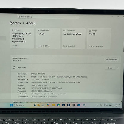 Acer Swift 14 AI SF14-11T-X3RZ 14.5" Snapdragon X Elite 3.4GHz 16GB RAM 1TB SSD