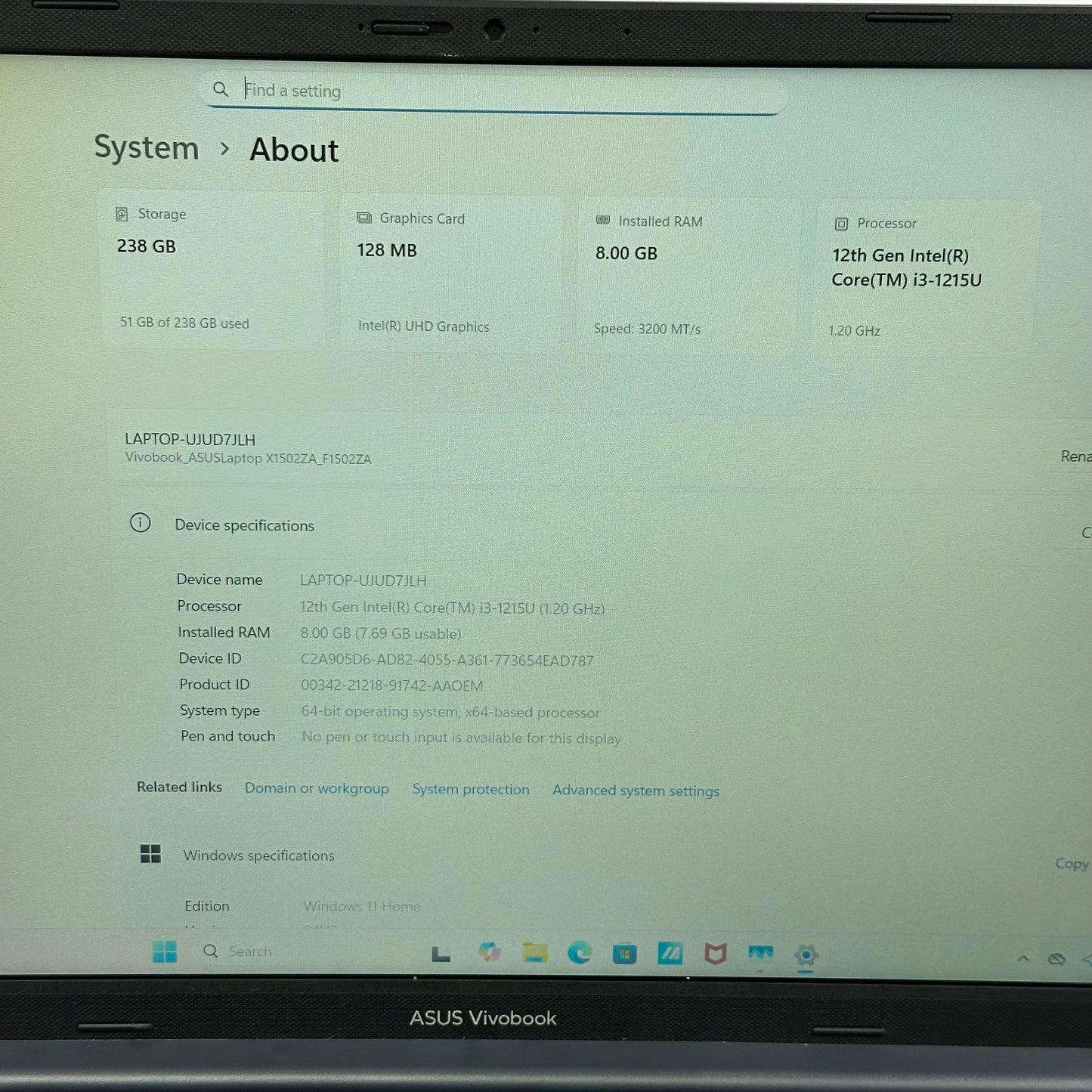 Asus Vivobook 15 F1502ZA 15.6" i3-1215U 1.2GHz 8GB RAM 256GB SSD