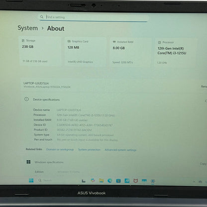 Asus Vivobook 15 F1502ZA 15.6" i3-1215U 1.2GHz 8GB RAM 256GB SSD