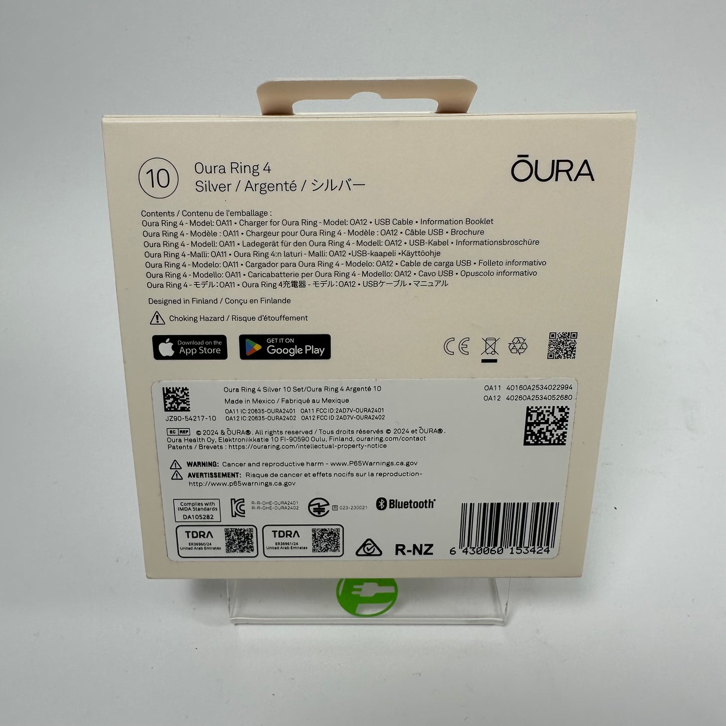 Oura Ring 4 10 Silver Titanium Smart Ring JZ90-54217-10