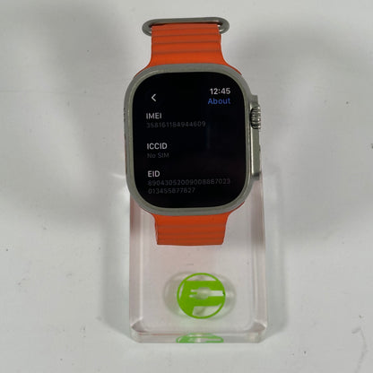 Unlocked Apple Watch Ultra 2 49MM Natural Titanium Orange Ocean Band MREH3LL/A