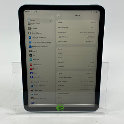 Factory Unlocked Apple iPad 10th Gen 64GB Blue MQ6K3LL/A