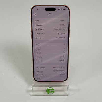 Factory Unlocked Apple iPhone 17 Pro Max 256GB Cosmic Orange MFXH4LL/A