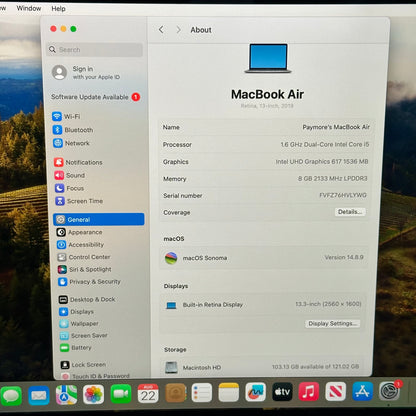2019 Apple MacBook Air 13.3" i5 1.6GHz 8GB RAM 128GB SSD Space Gray A1932