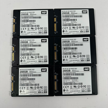 Lot of 6 Western Digital 2.5" Blue 3D NAND 250GB SATA III 6Gbps SSD WDS250G2B0A