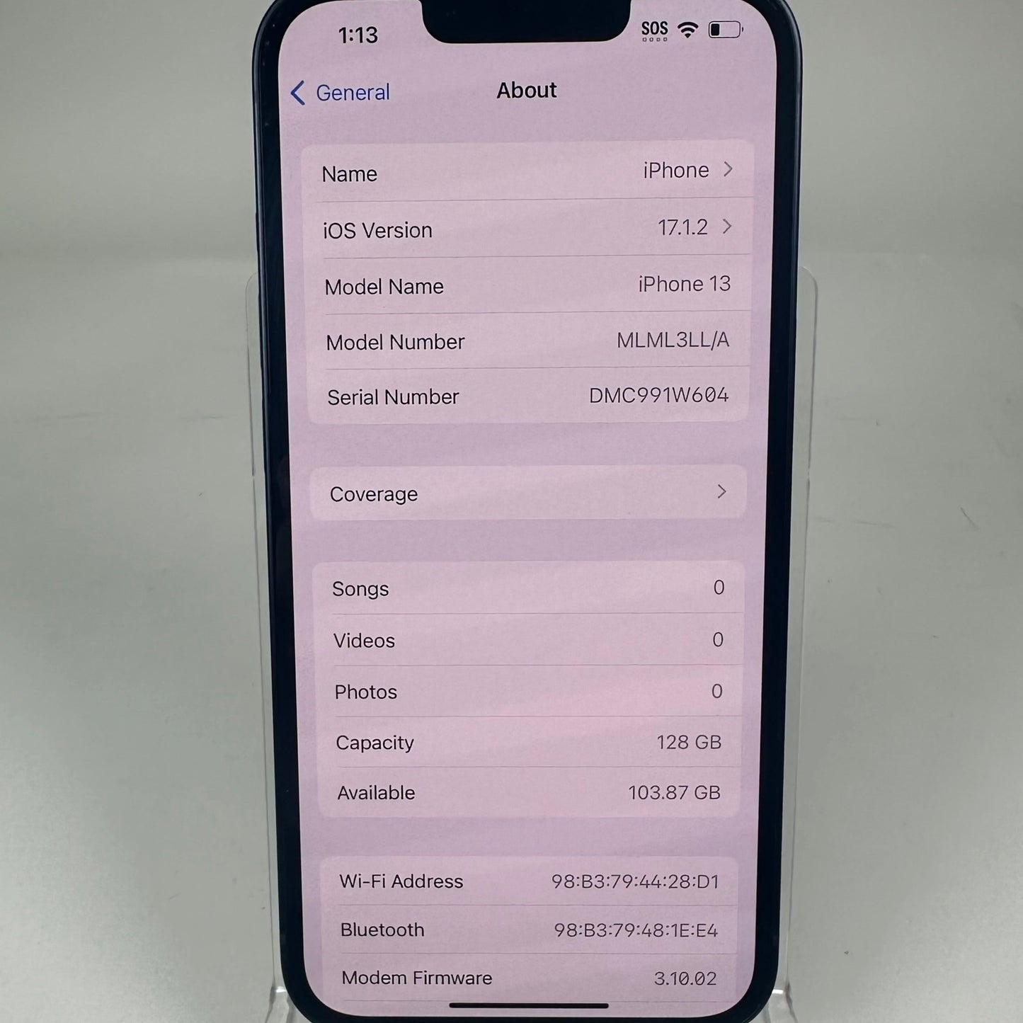  Apple iPhone 13 128GB MIDNIGHT MLML3LL/A