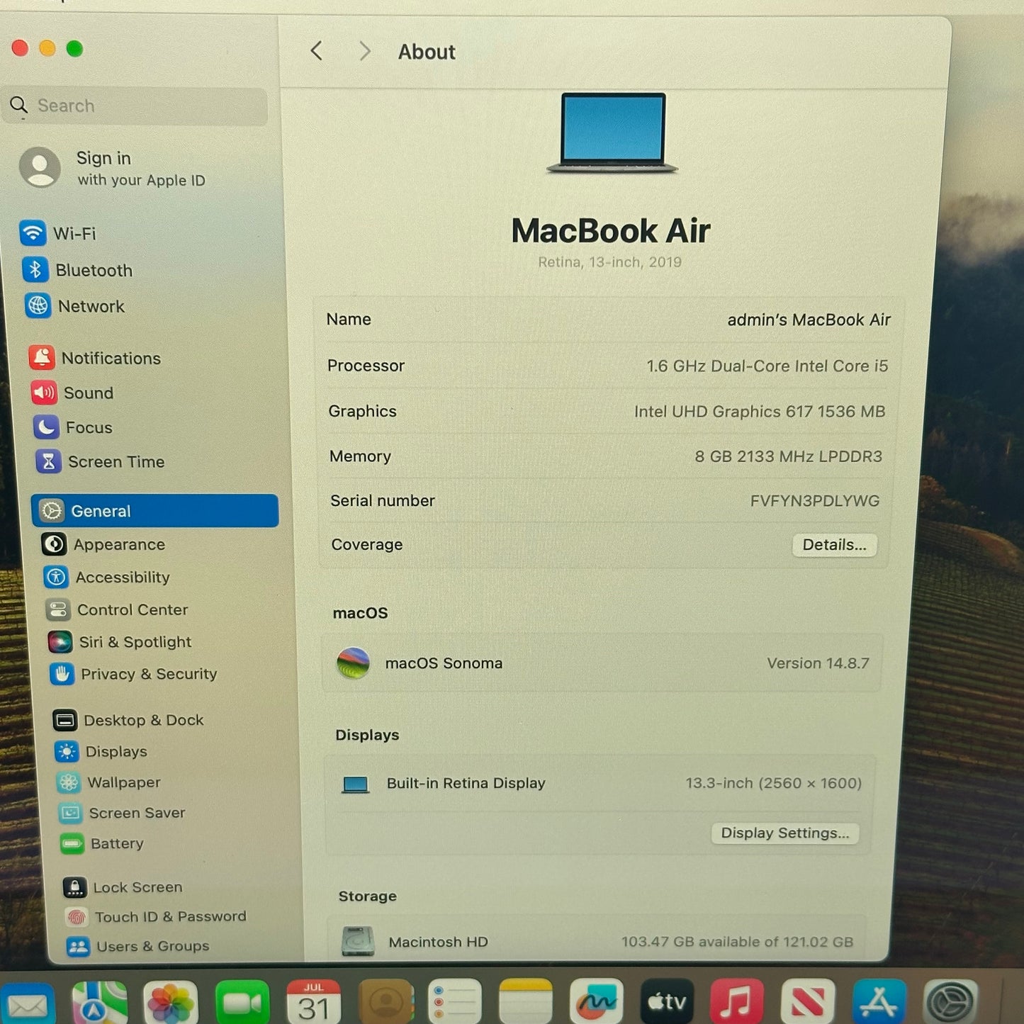 2019 Apple MacBook Air 13.3" i5 1.6GHz 8GB RAM 128GB SSD Space Gray A1932