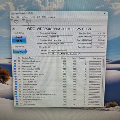 Lot of 6 Western Digital 2.5" Blue 3D NAND 250GB SATA III 6Gbps SSD WDS250G2B0A