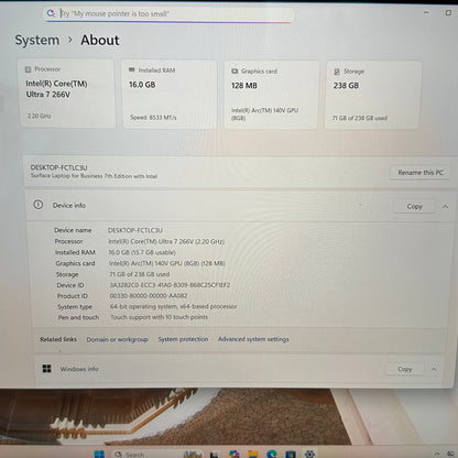 Microsoft Surface Laptop 7 2107 13.8" Ultra 7 2.2GHz 16GB RAM 256GB SSD Read