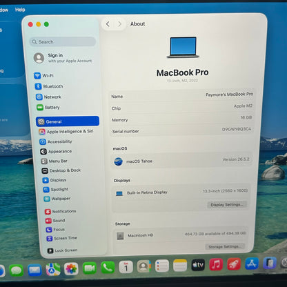 2022 Apple MacBook Pro 13.3" M2 10C GPU 3.5GHz 16GB RAM 512GB SSD A2338