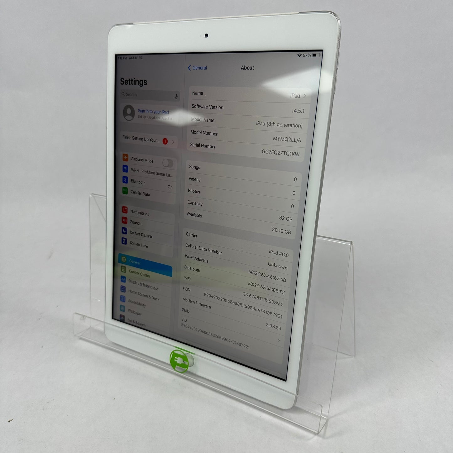 Factory Unlocked (Wi-Fi + Cellular)  Apple iPad 8th Gen 32GB Silver 