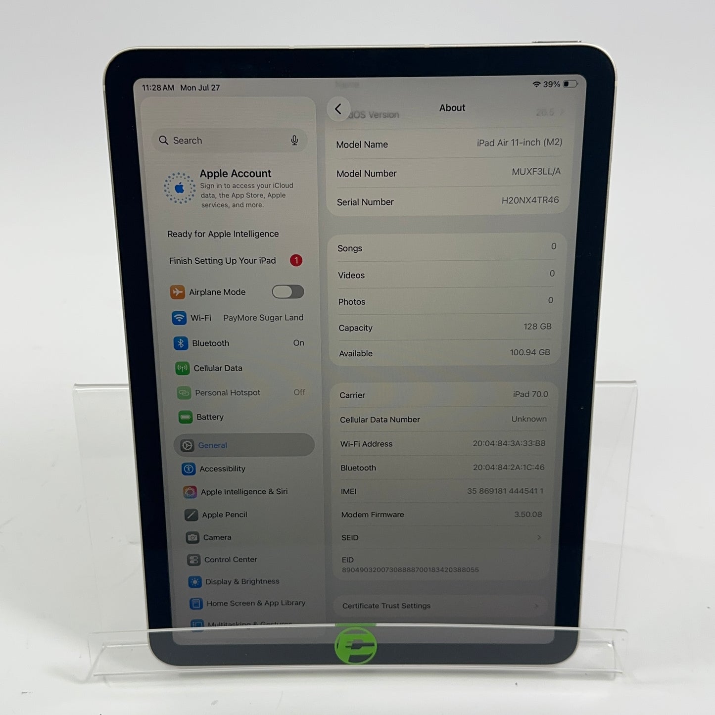 WiFi Only Apple iPad Air 11" M2 128GB Starlight MUXF3LL/A