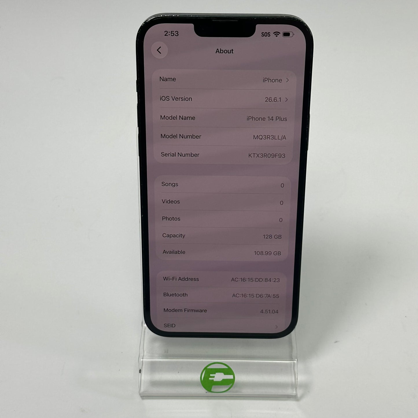 Factory Unlocked Apple iPhone 14 Plus 128GB Midnight MQ3R3LL/A