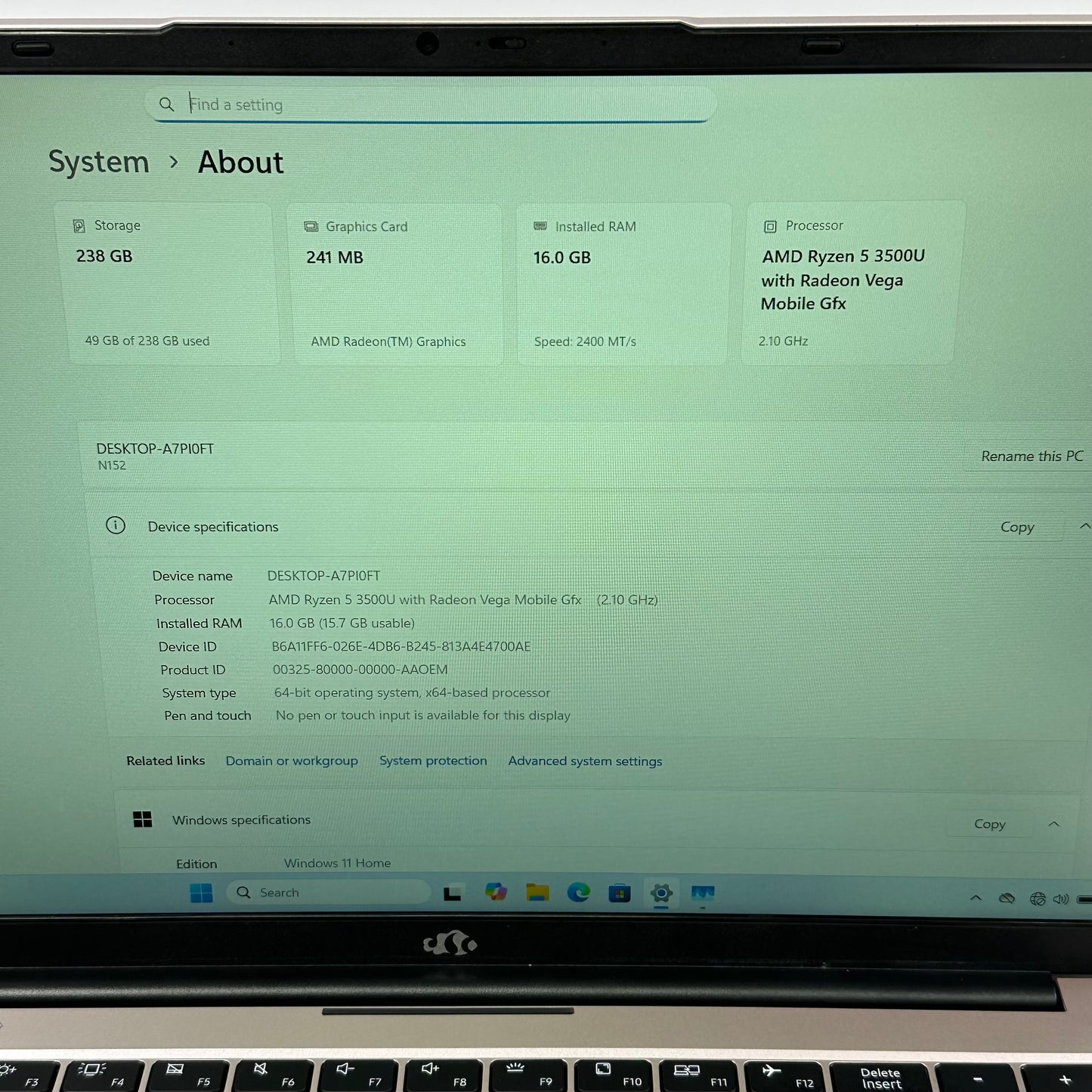 Nimo N152 15.6" Ryzen 5 3500U 2.1GHz 16GB RAM 256GB SSD