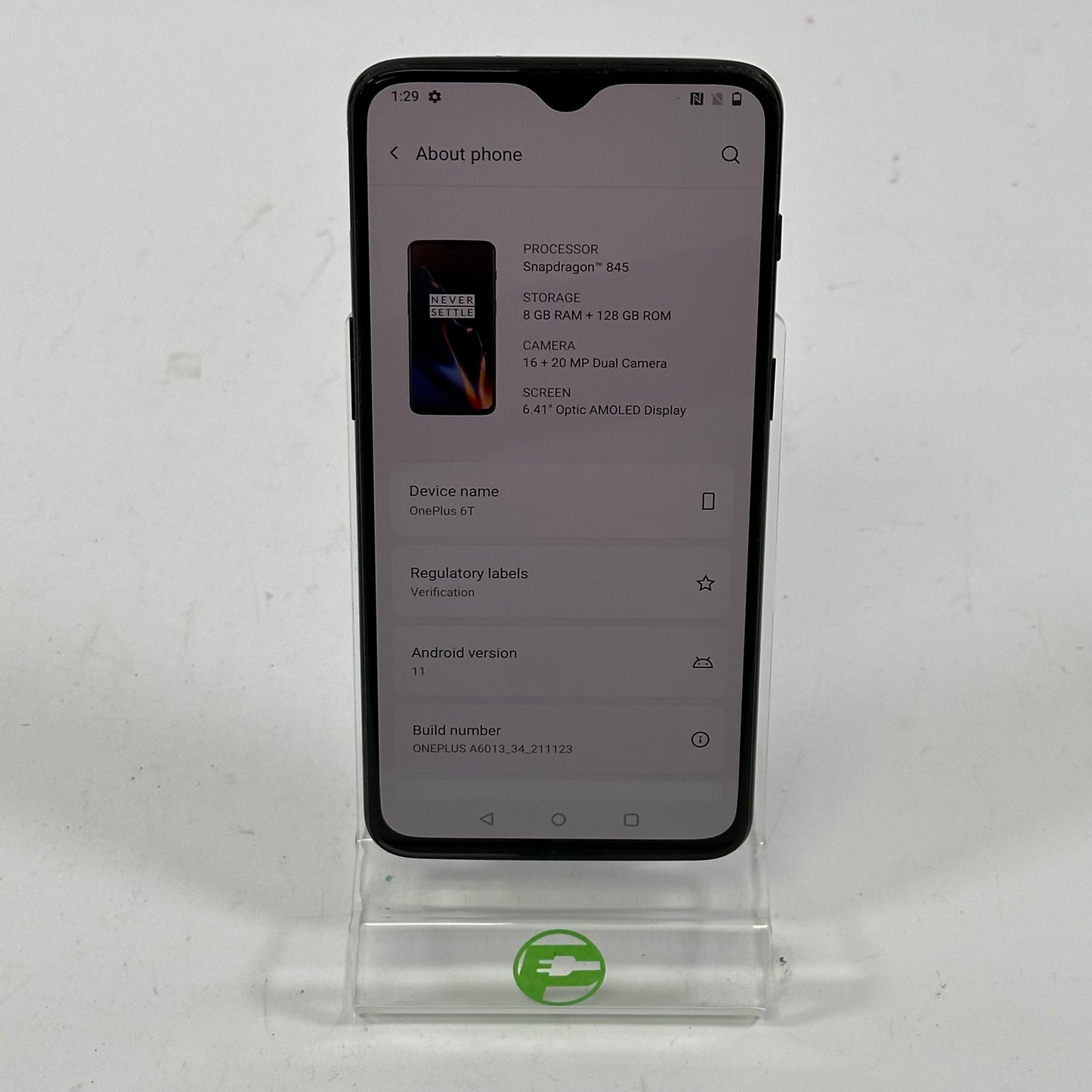 Factory Unlocked OnePlus 6T 128GB 11 Black A6013