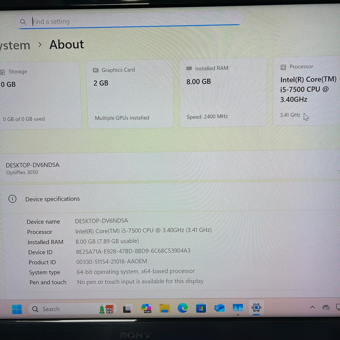 Dell OptiPlex 3050 i5-7500T 2.70GHz 8GB RAM 500GB HDD 