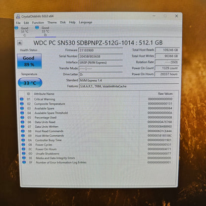 Western Digital WD 2280mm SN530 512GB M.2 NVMe Gen 3.0 x 4 SSD SDBPNPZ-512G-1014