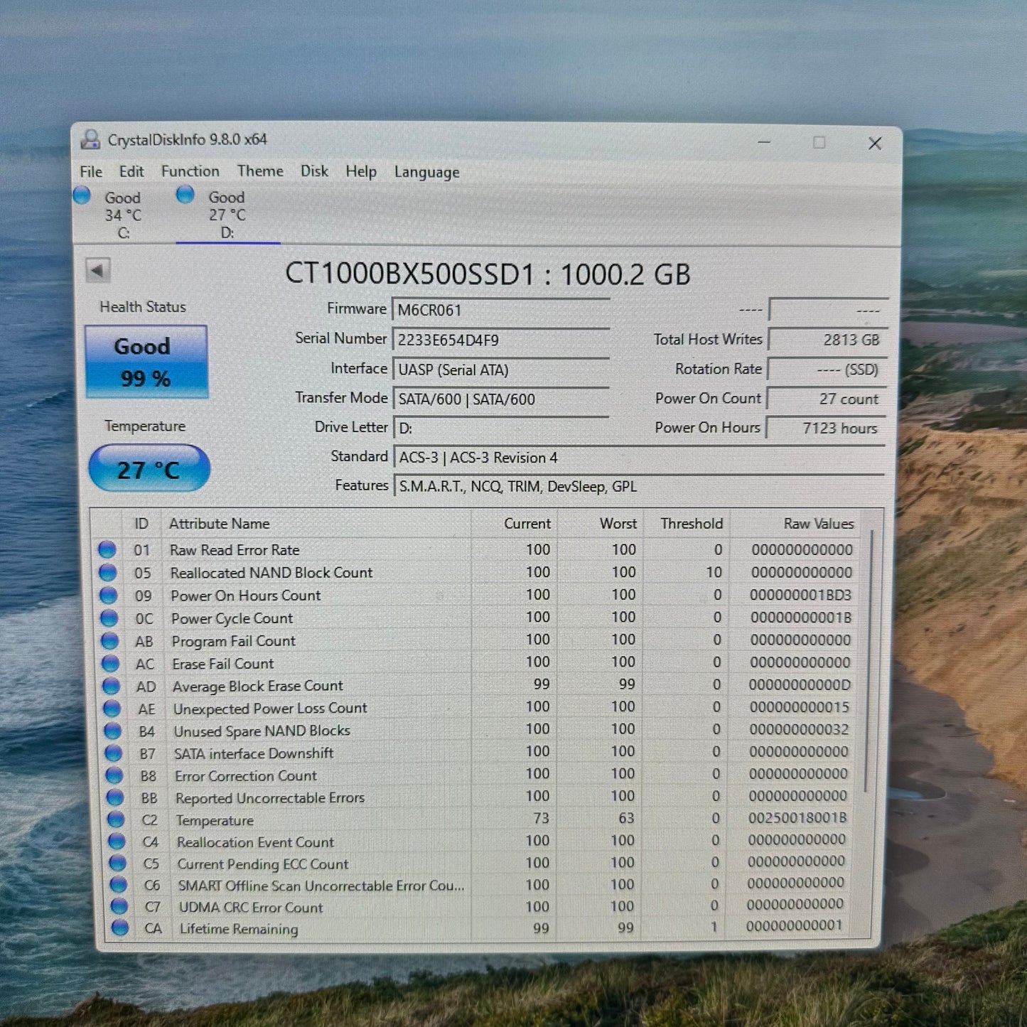 Crucial 2.5" BX500 1TB SATA III 6Gbps SSD CT1000BX500SSD1