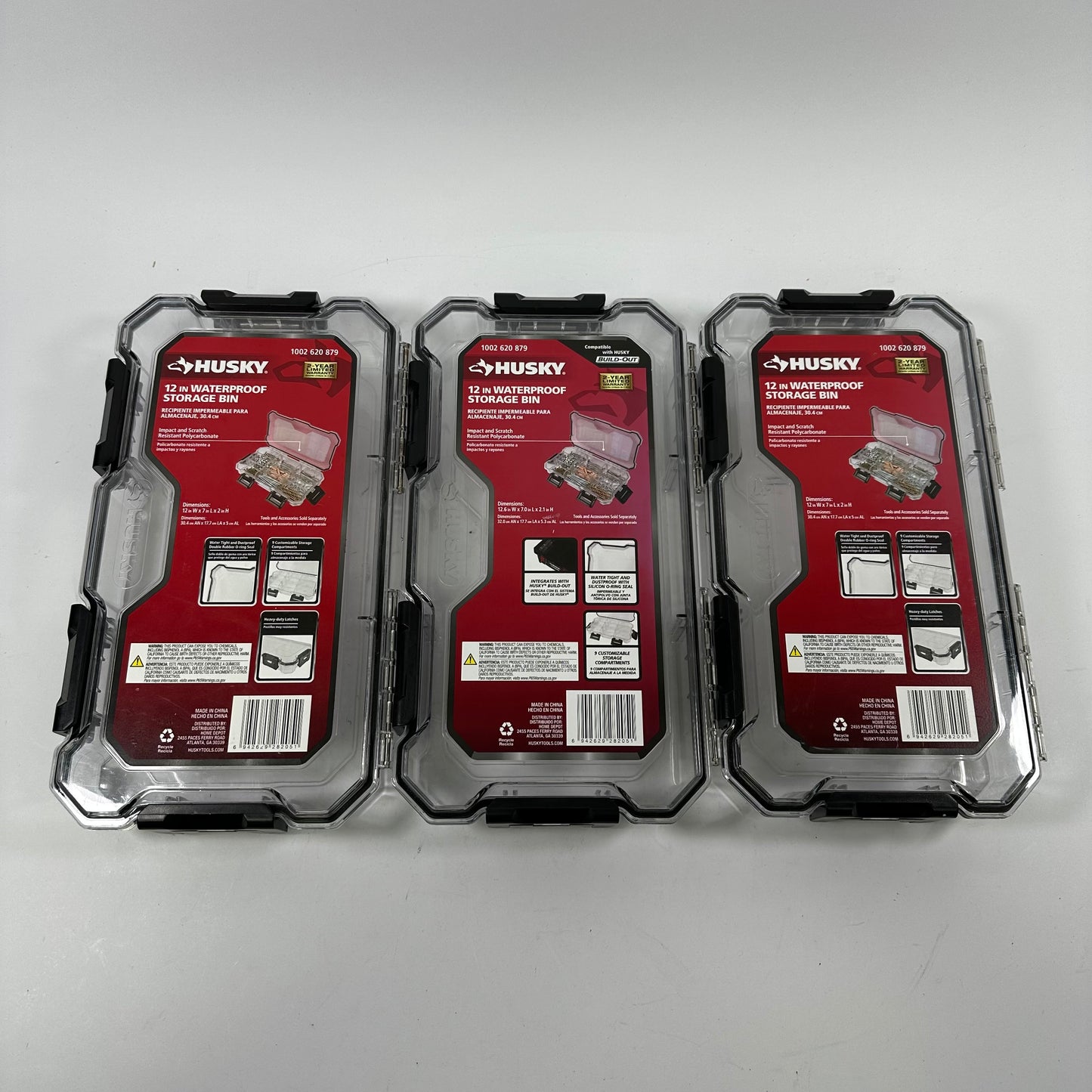 Lot of 3 Husky 12 in Waterproof Storage Bin 1002-620-879