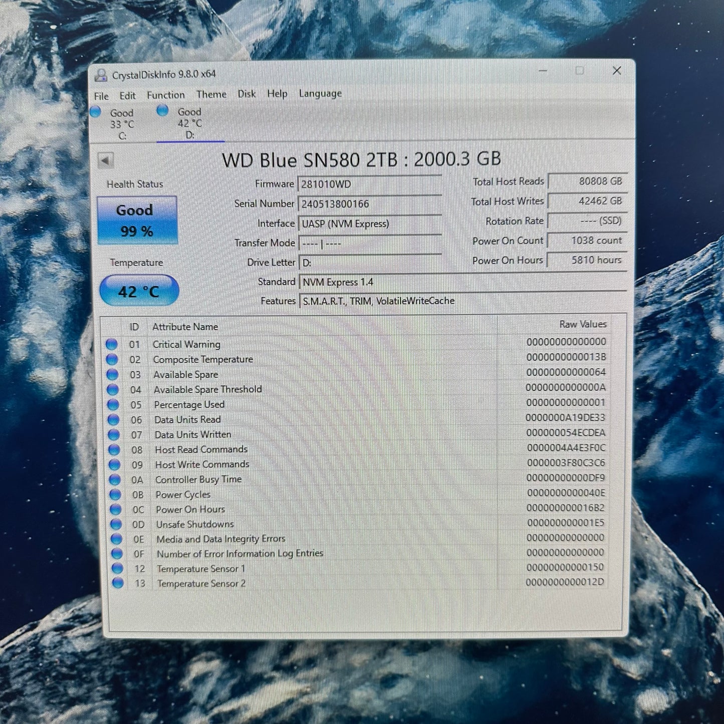 Western Digital WD 2280mm WD Blue SN580 2TB M.2 NVMe Gen 4.0 x 4 SSD WDS200T3BOE