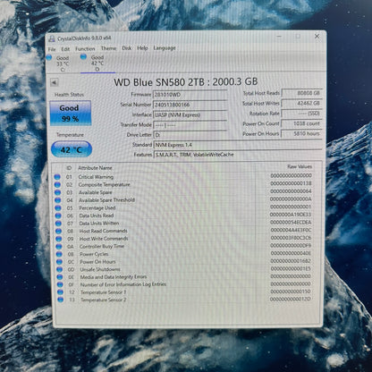 Western Digital WD 2280mm WD Blue SN580 2TB M.2 NVMe Gen 4.0 x 4 SSD WDS200T3BOE