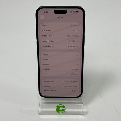 Factory Unlocked Apple iPhone 16 Plus 128GB Black MXUT3LL/A