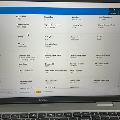 Dell Precision 3561 15.6" i7-11850H 2.5GHz 16GB RAM 1TB SSD Nvidia T600