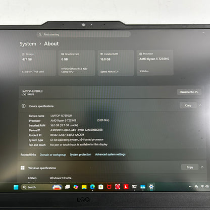 Lenovo LOQ 15 15ARP9 15.6" Ryzen 5 7235HS 16GB RAM 512GB SSD GeForce RTX 4050