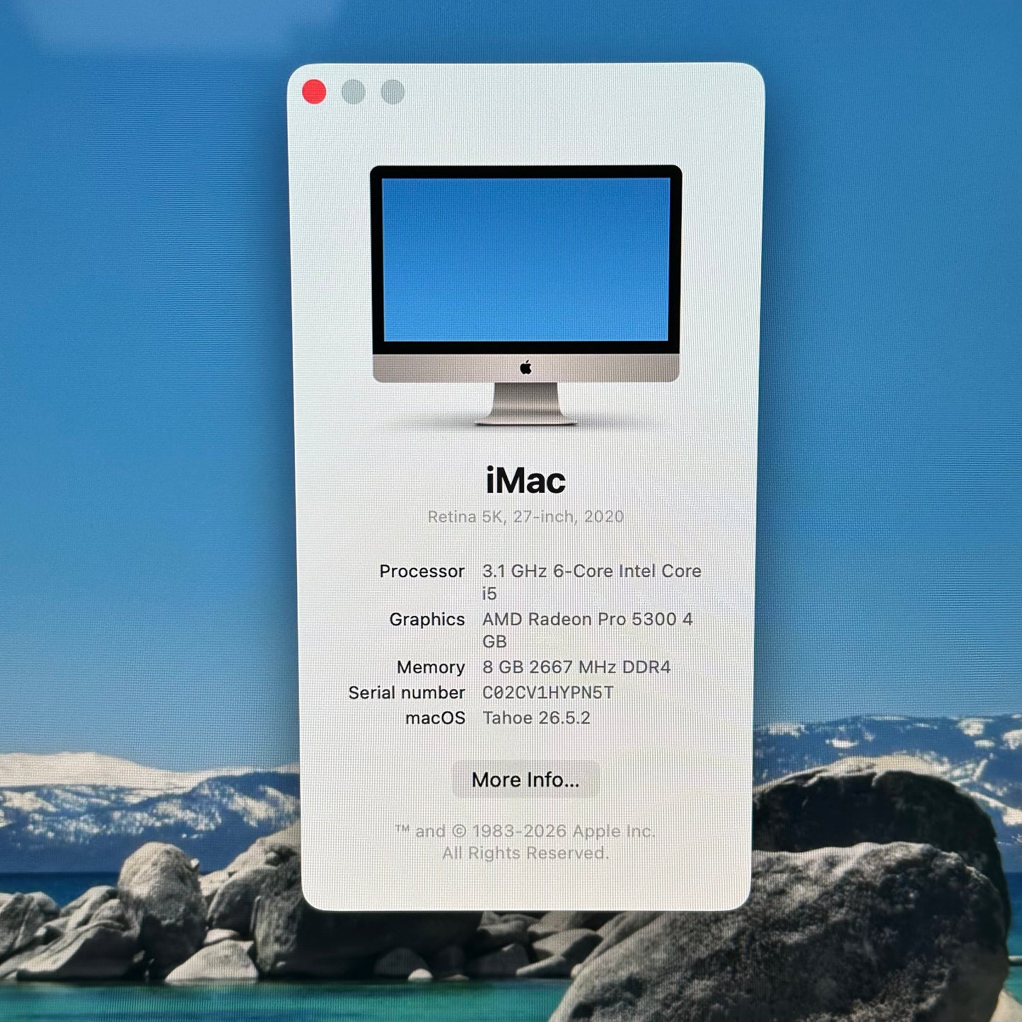 2020 Apple iMac 27" i5 3.1GHz 8GB RAM 256GB HDD Silver A2115