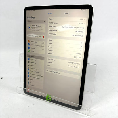 WiFi Only Apple iPad Pro 11" 2nd Gen 256GB SILVER