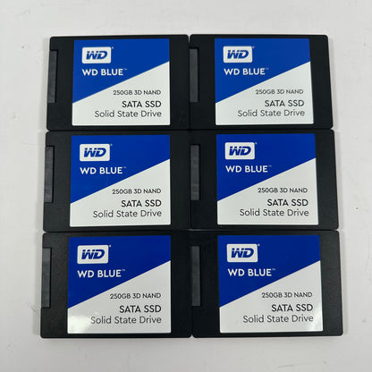 Lot of 6 Western Digital 2.5" Blue 3D NAND 250GB SATA III 6Gbps SSD WDS250G2B0A